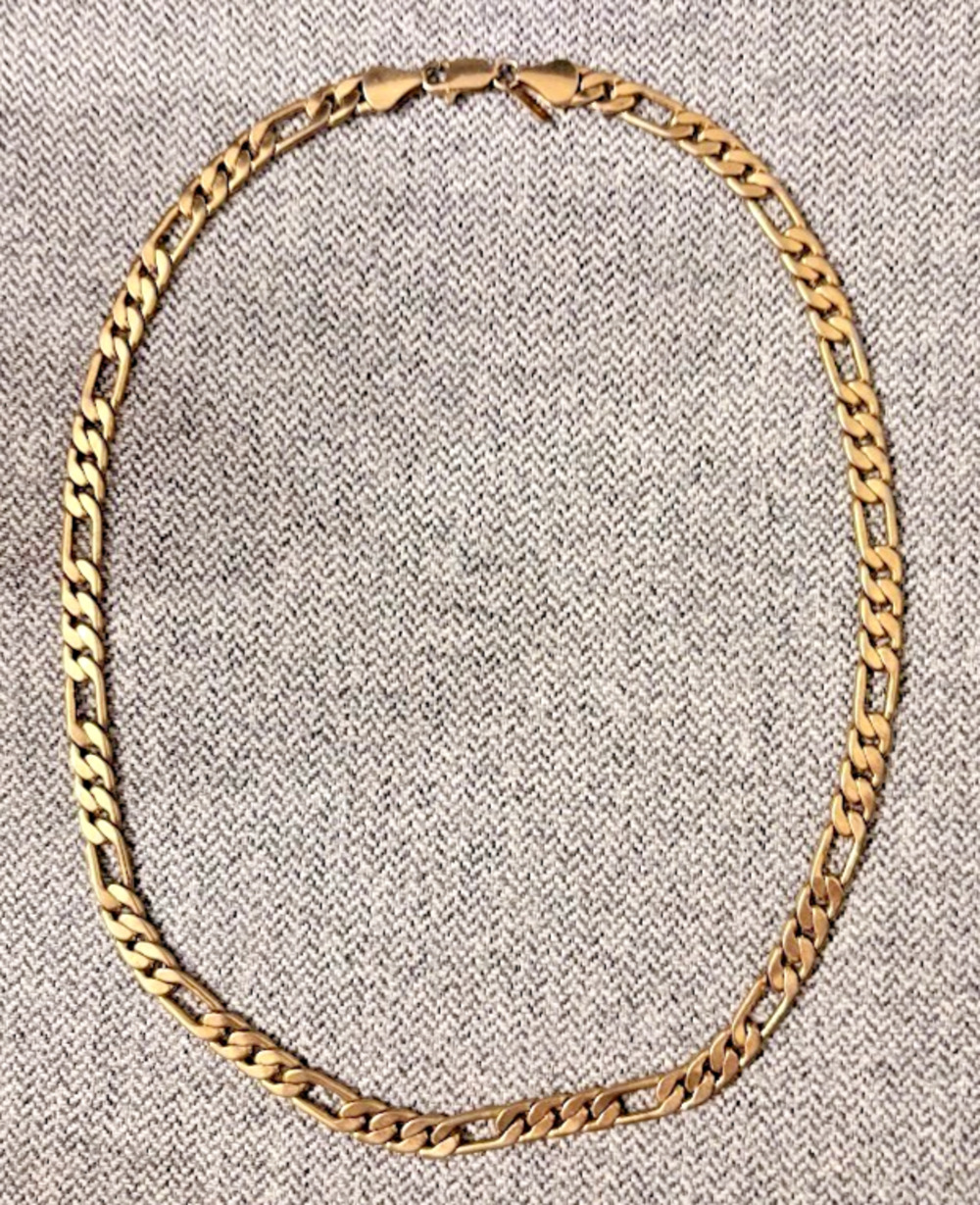 Vintage 24K GB Gold Bonded Figaro Chain Link Necklace Unisex 20"